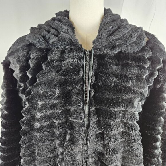 Carole Little Vintage Black Faux Fur Jacket Medium Evening Party Luxurious - Picture 6 of 11